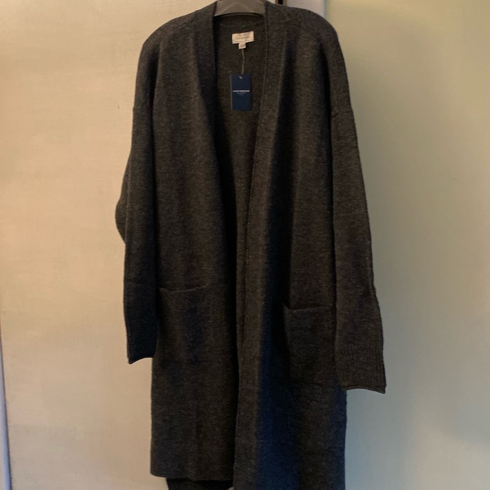 Lucky Brand Dark Gray Long Wool Blend Cardigan New With Tags
